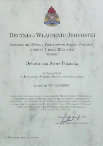 Decyzja o włączeniu jednostki do KSRG
